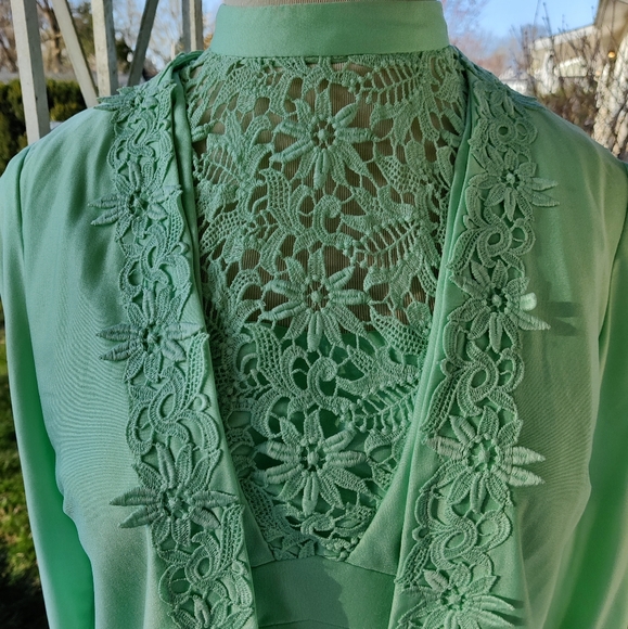 M/L 1970s Mint Green Maxi Prom / Bridesmaid Dress - Picture 3 of 13